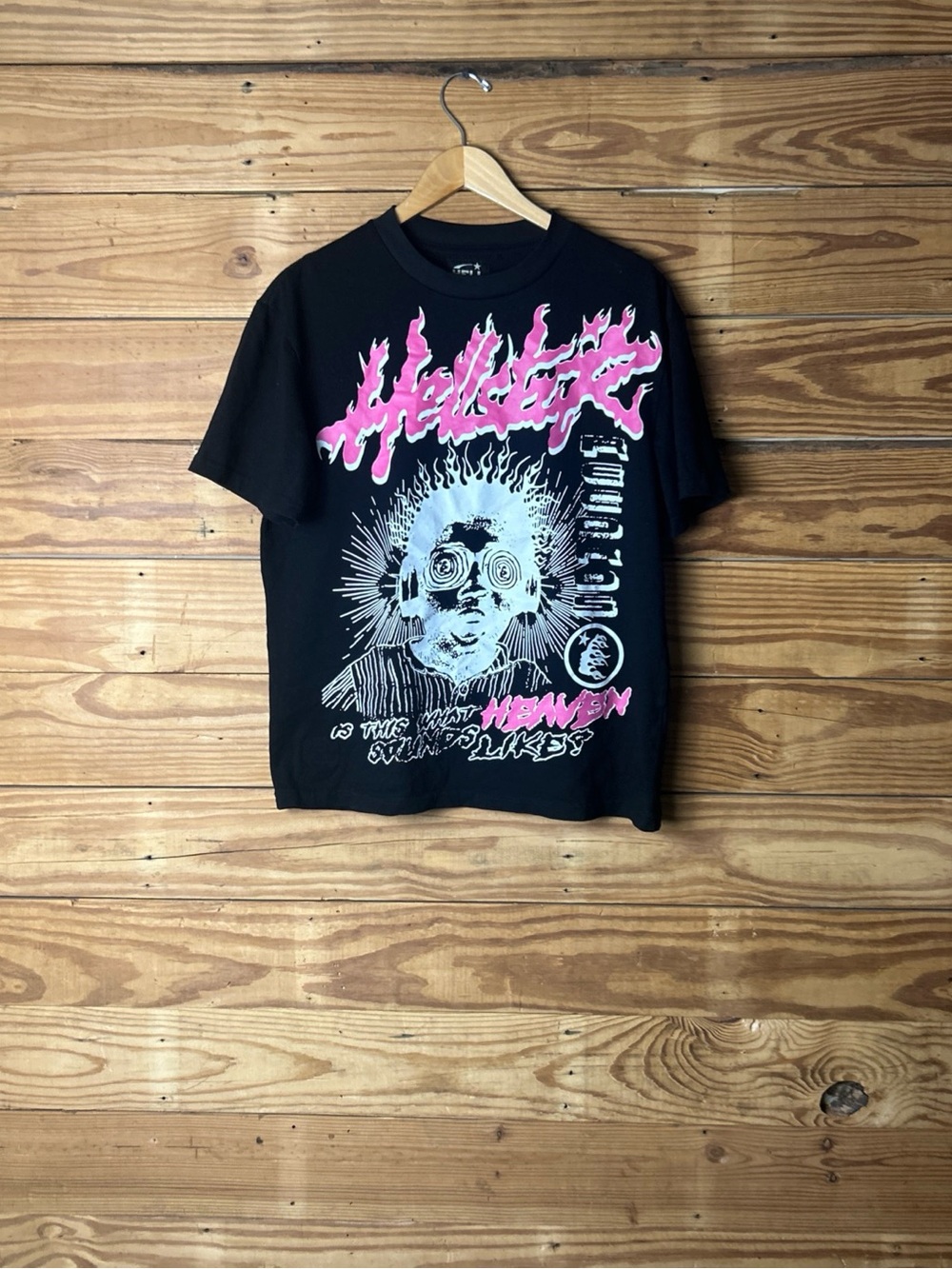 Black Short Sleeve Graphic Tee with Pink Accents